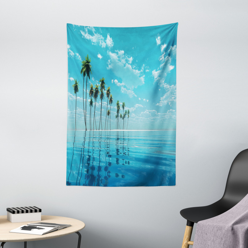 Long Coconut Trees Still Water Tapestry