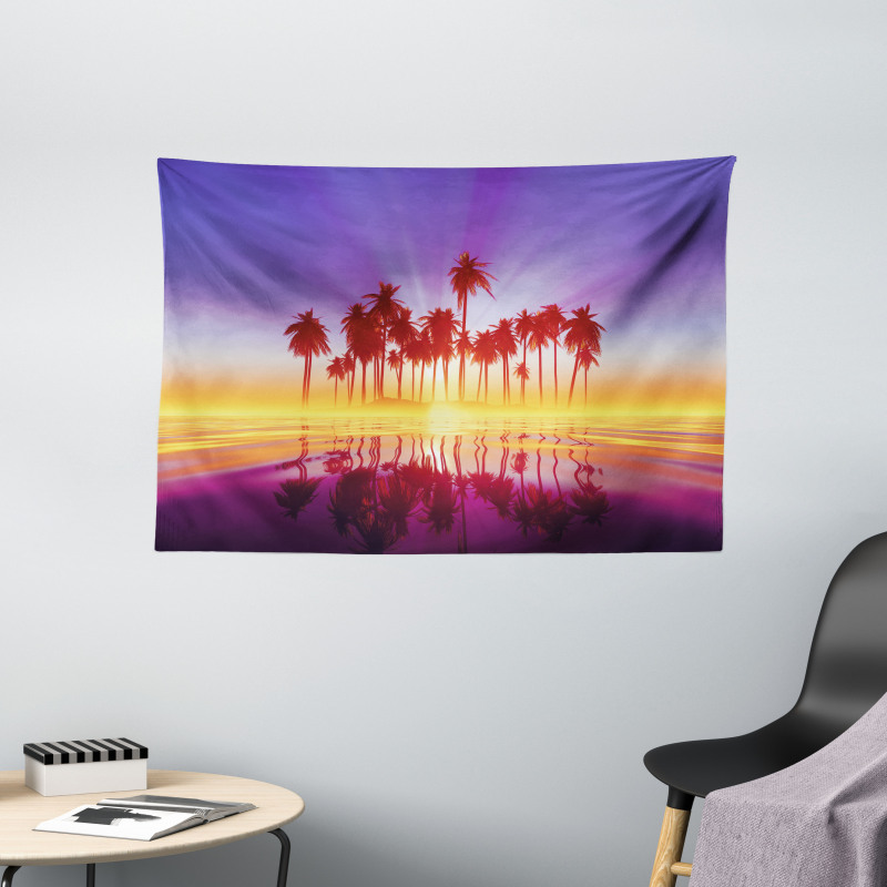 Dramatic Background Palm Trees Wide Tapestry