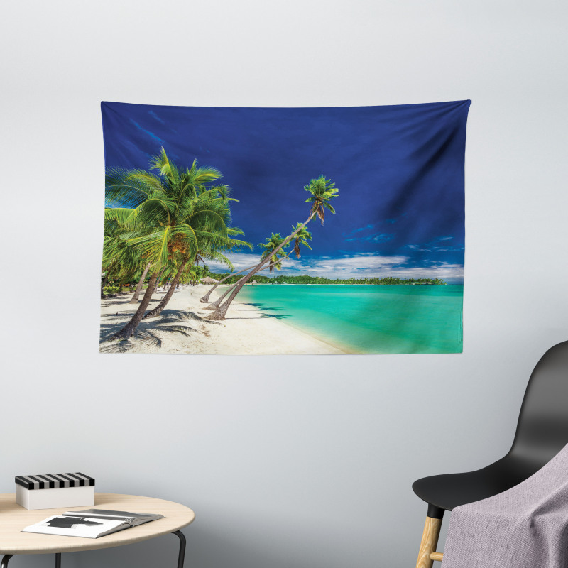 Exotic Beach and Coconut Trees Wide Tapestry