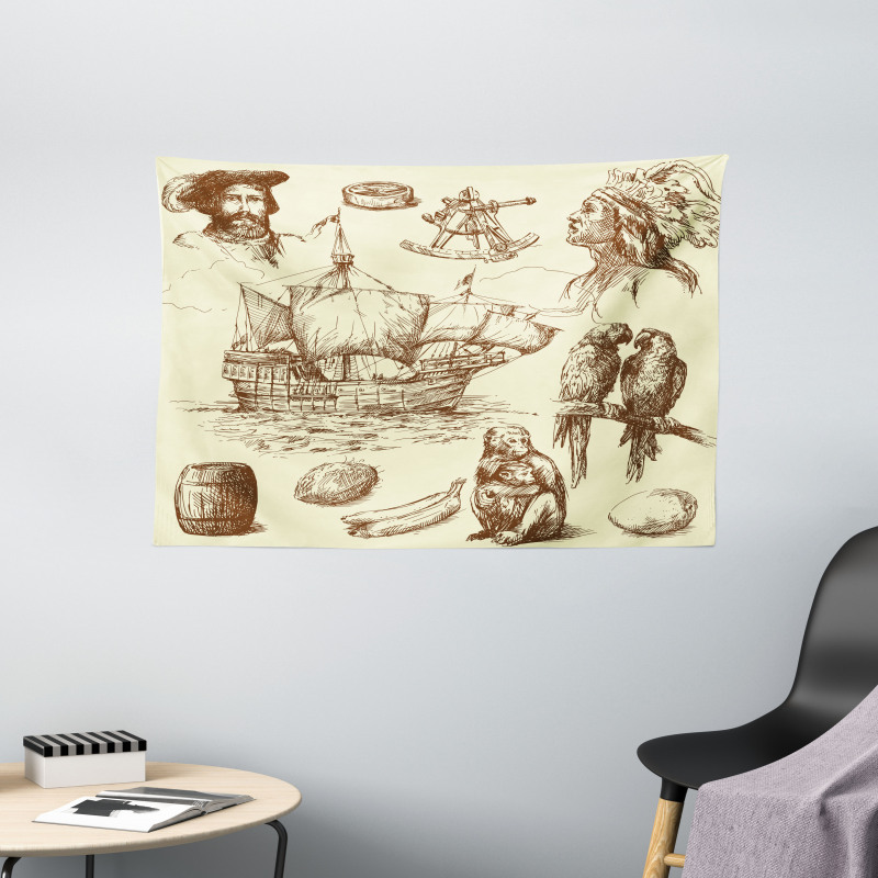 Old Merchant Ship Wide Tapestry