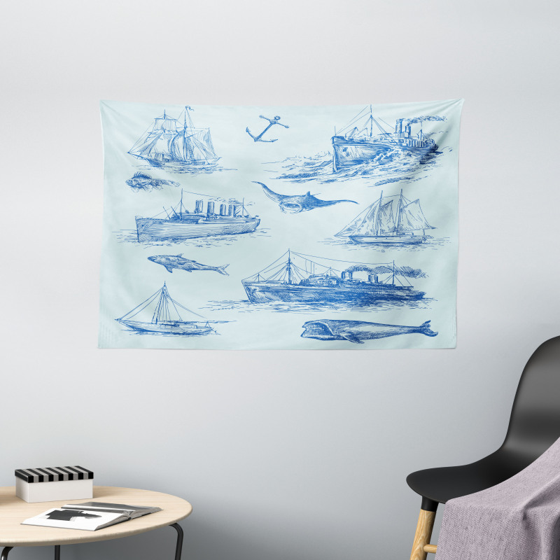 Wildlife Shark Boat Wide Tapestry