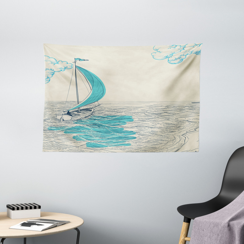 Cloudy Sailing Boat Wide Tapestry