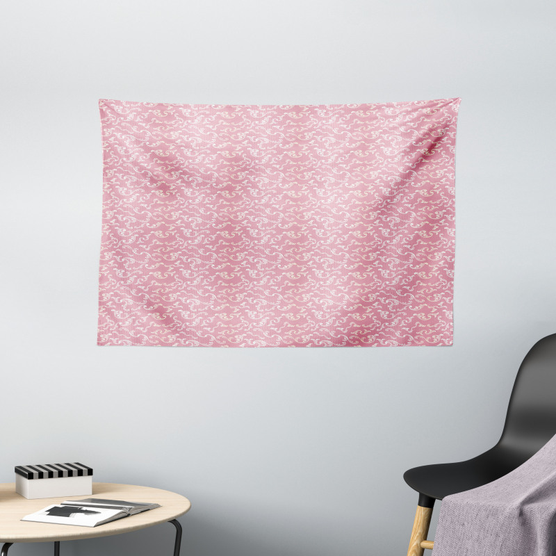 Leafy Pinkish Damask Lines Wide Tapestry