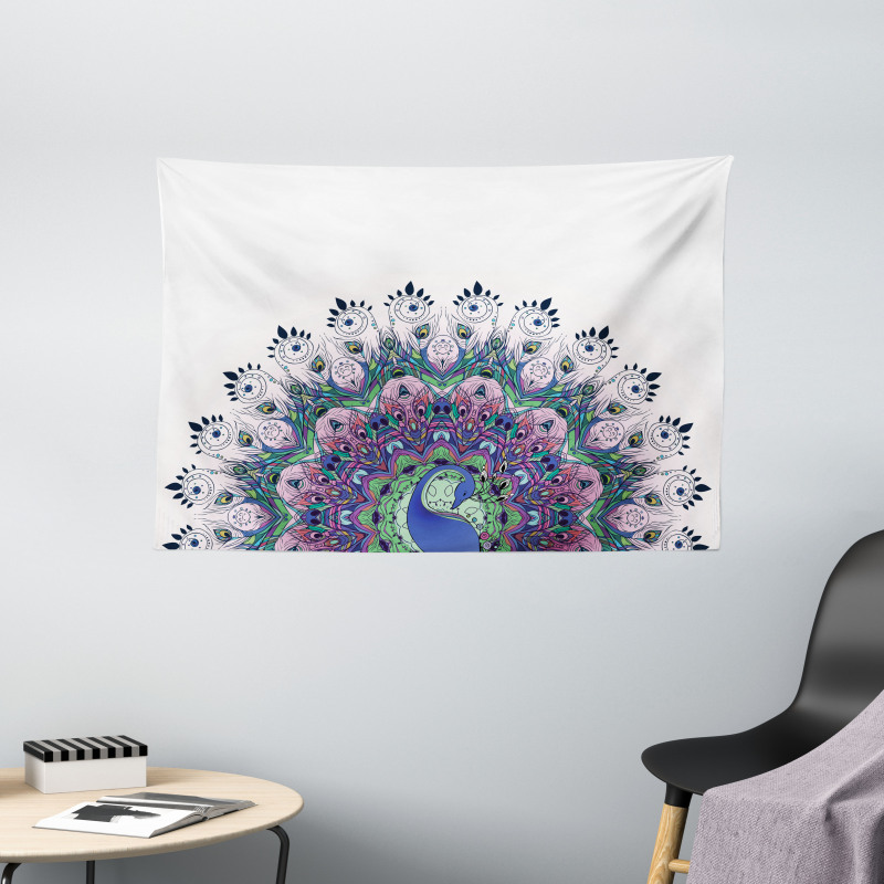 Exotic Wild Peacock Wide Tapestry