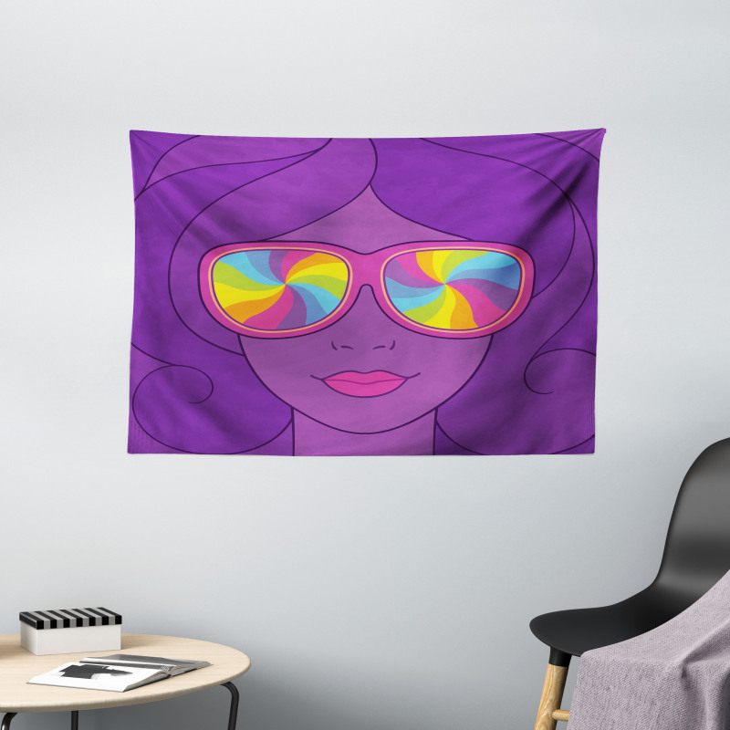 Girl with Rainbow Sunglasses Wide Tapestry