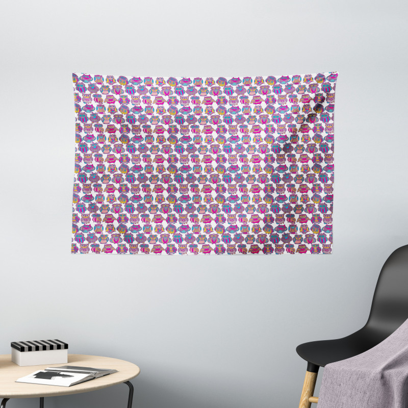 Colorful Childish Birds Wide Tapestry