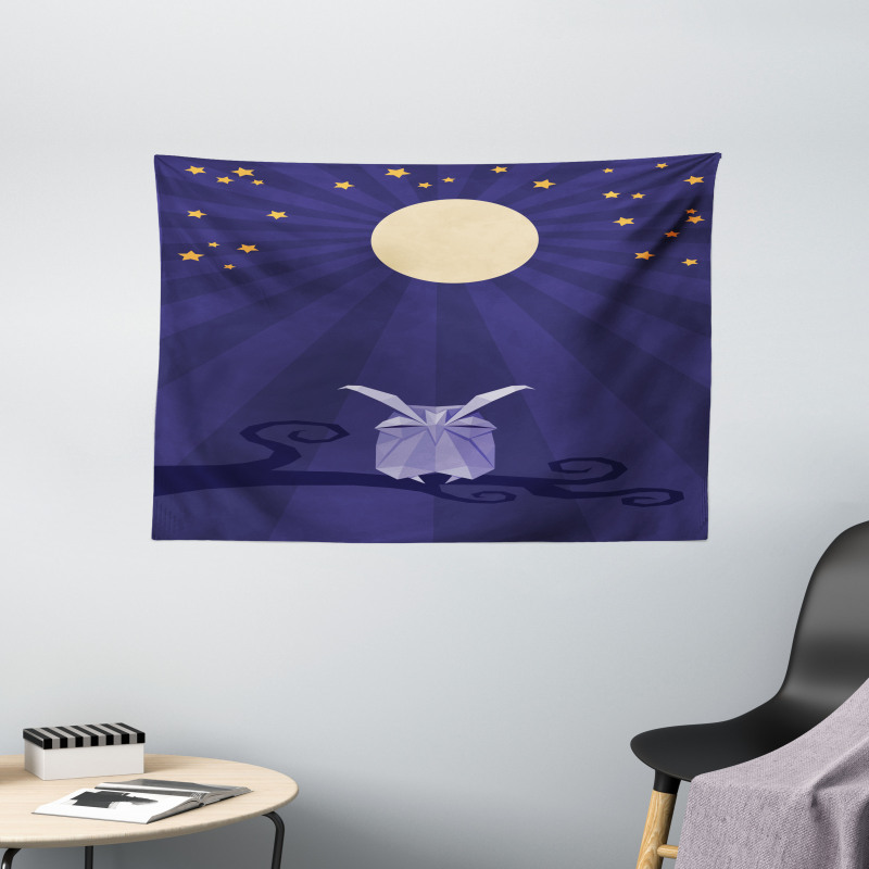 Origami Bird at Night Wide Tapestry