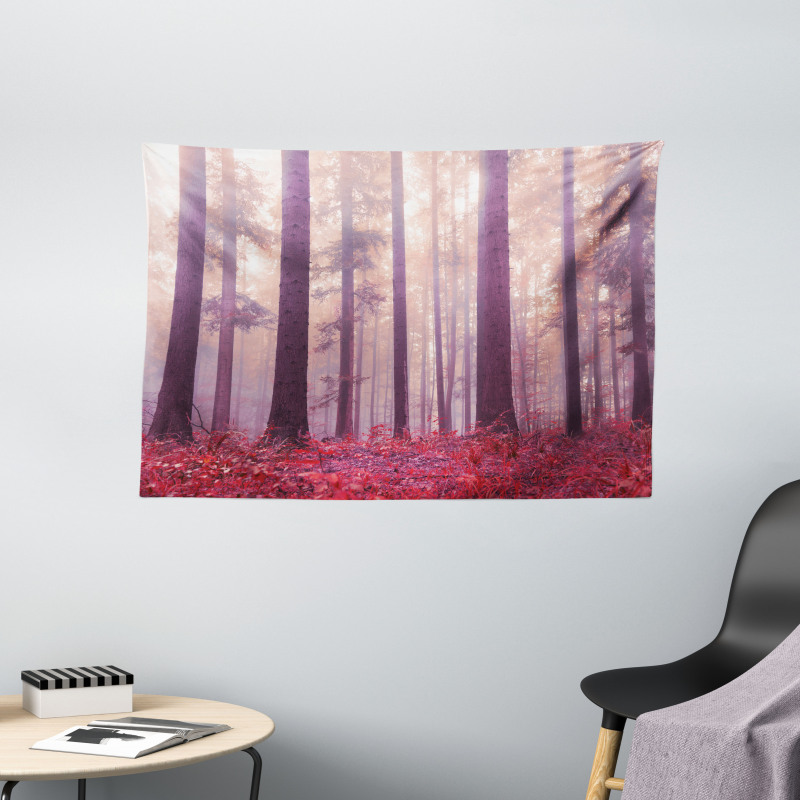 Trees Foggy Sunlight Wide Tapestry