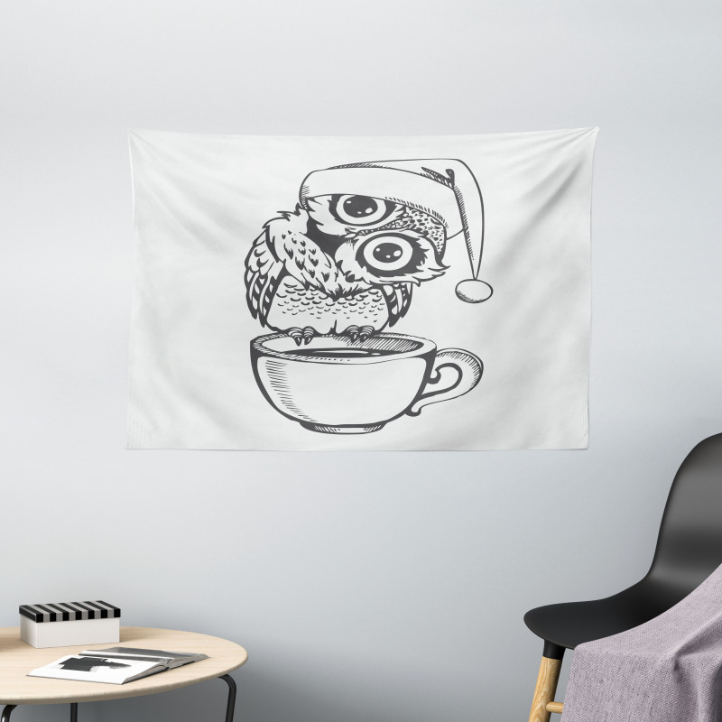 Baby Bird on Coffee Cup Wide Tapestry