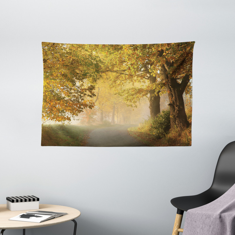 Misty Autumn Morning Wide Tapestry