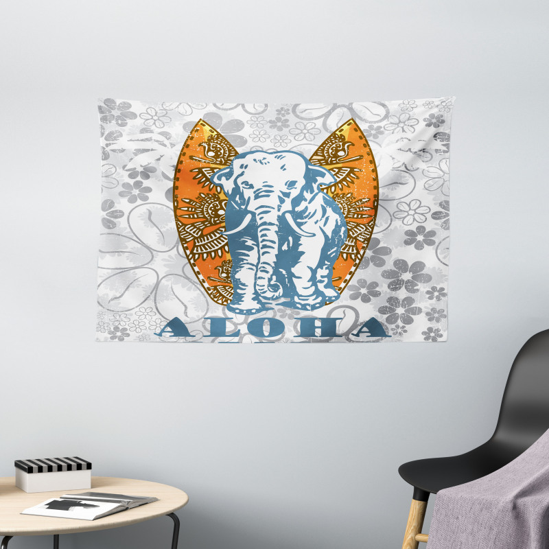 Surfboard and Elephant Wide Tapestry