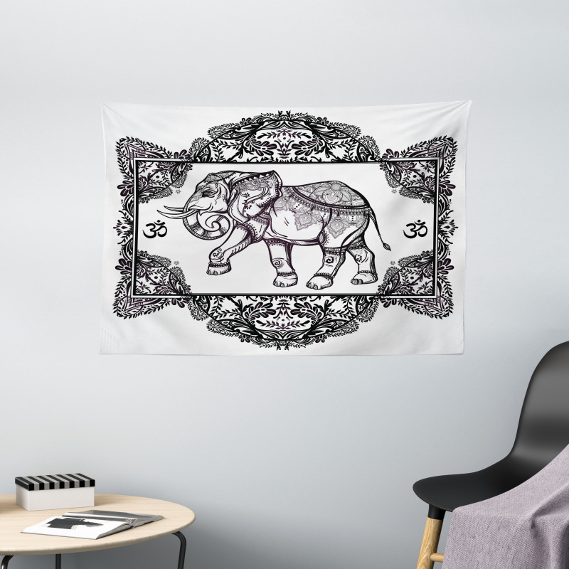 Bohemic Floral Elephant Wide Tapestry