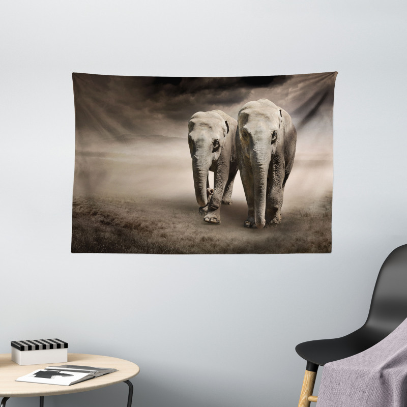 Pair of Animals Dust Wide Tapestry