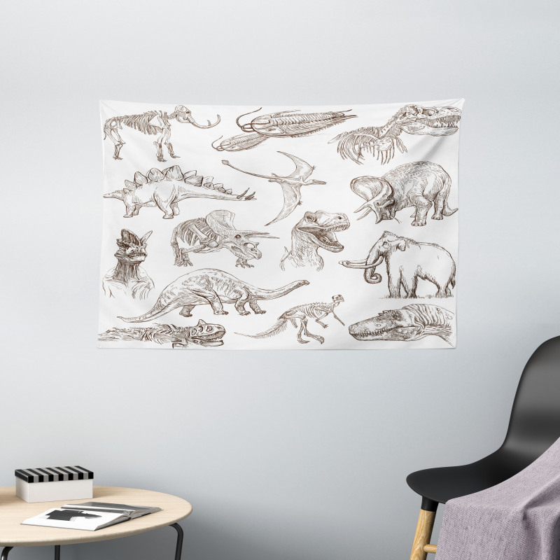 Dinosaurs Skeleton Wide Tapestry