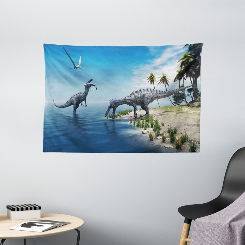 Wild Suchomimus Dinosaur Wide Tapestry