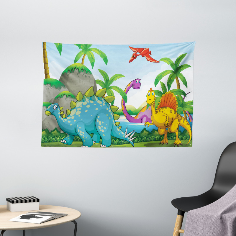 Dinosaurs in the Jungle Wide Tapestry