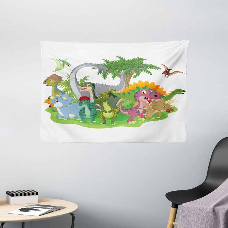 Cartoon Group Dinosaur Wide Tapestry