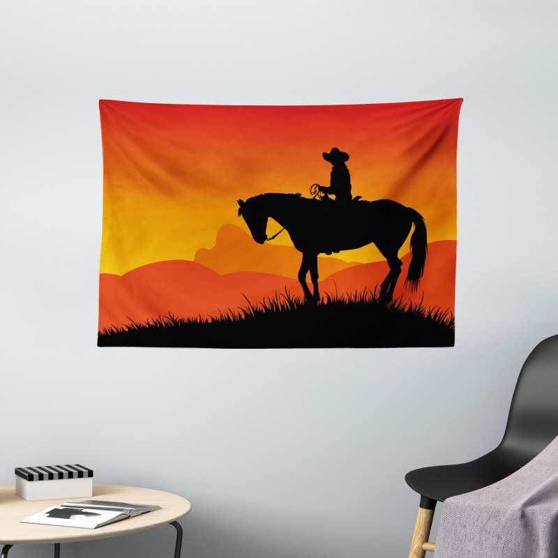 Lonely Cowboy Horseback Wide Tapestry