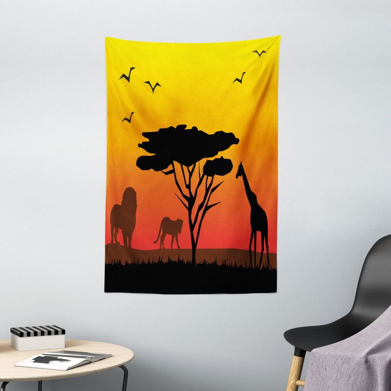 Savannah Animals Sunset Tapestry