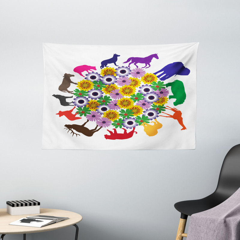 Flowers Wild Animals Wide Tapestry