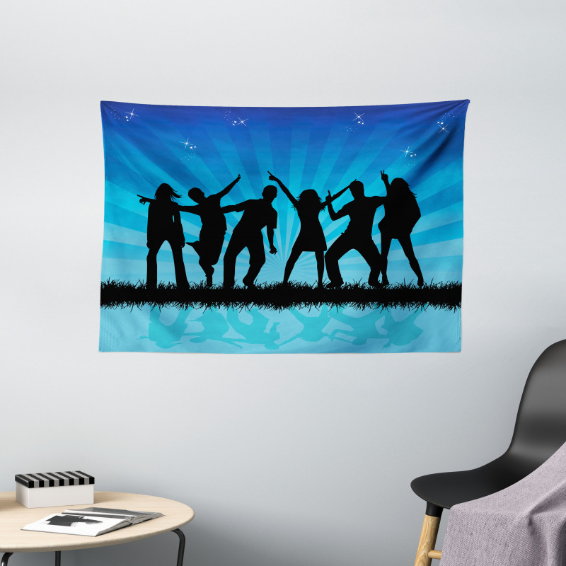 Dancing Crowd Sunrays Wide Tapestry