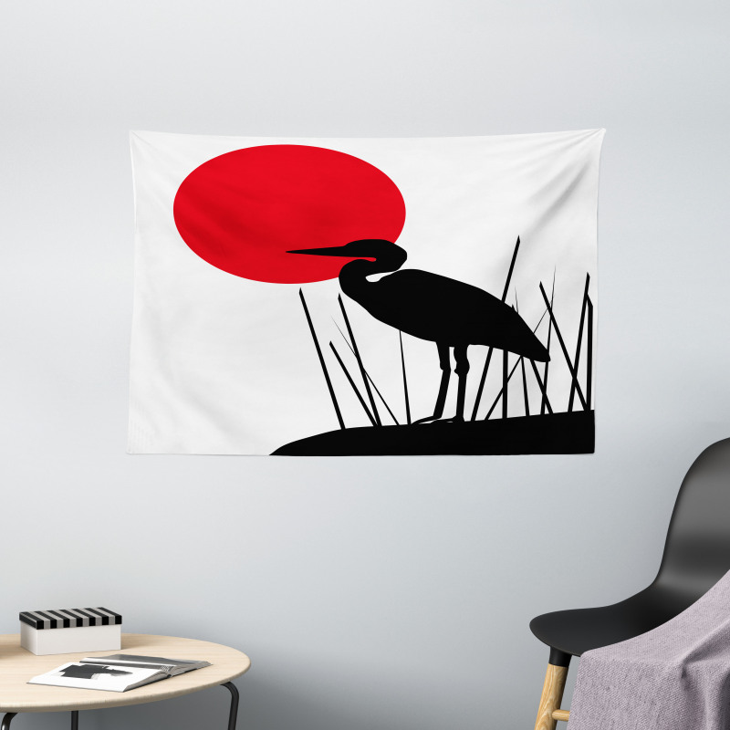 Heron Bird on Japanese Wide Tapestry