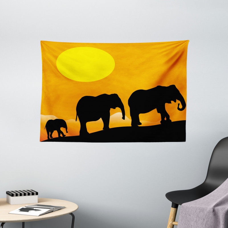 Baby Elephant and Family Wide Tapestry