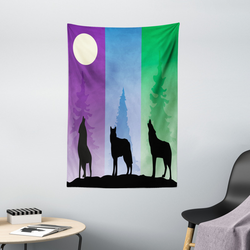 Wolf at Night Howling Tapestry