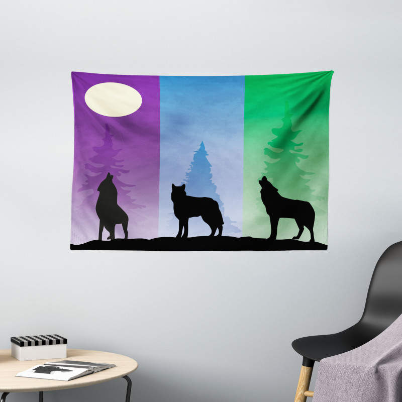 Wolf at Night Howling Wide Tapestry