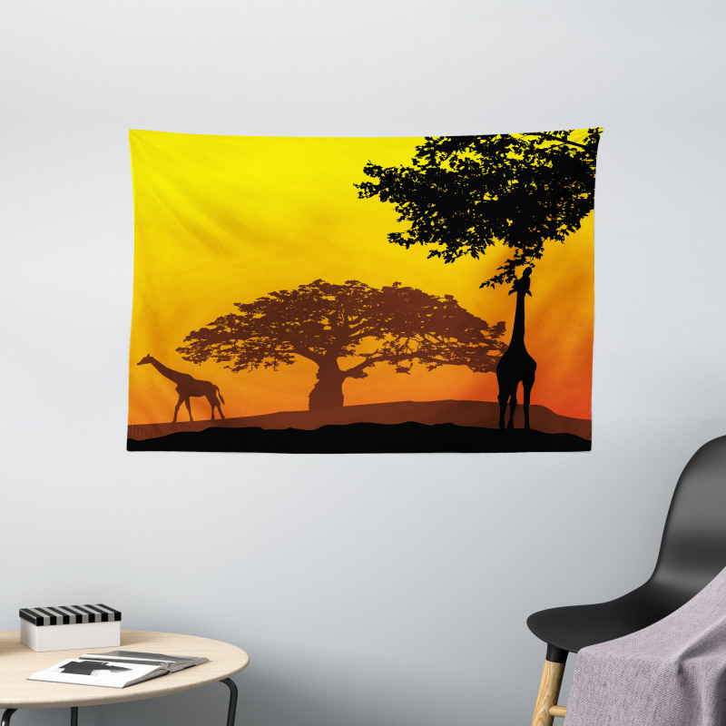 Giraffe Savannah Desert Wide Tapestry