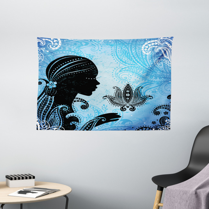 Girl Lotus Art Wide Tapestry