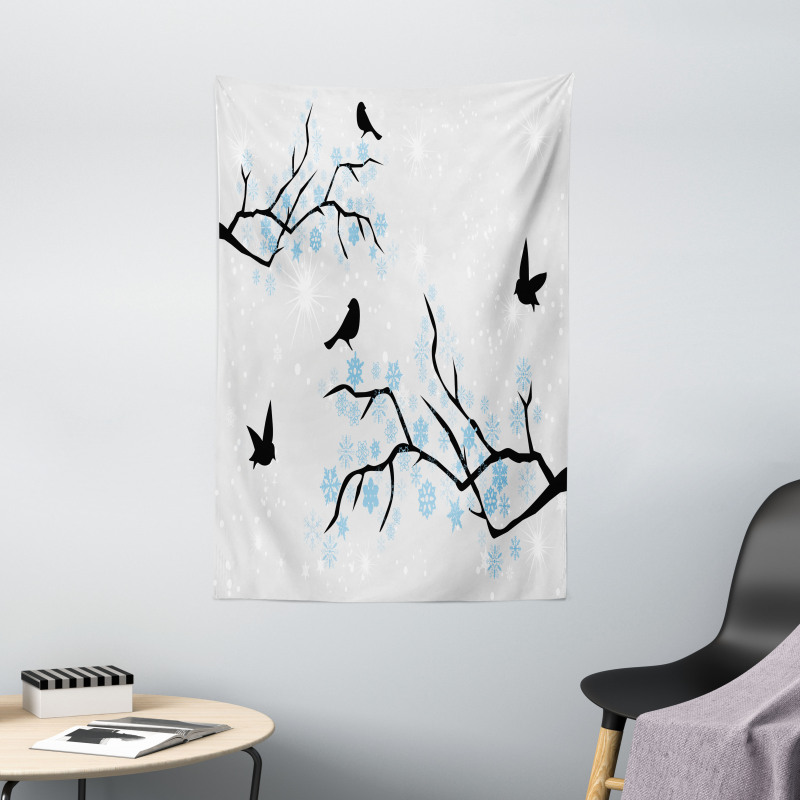 Winter Birds Stars Sky Tapestry