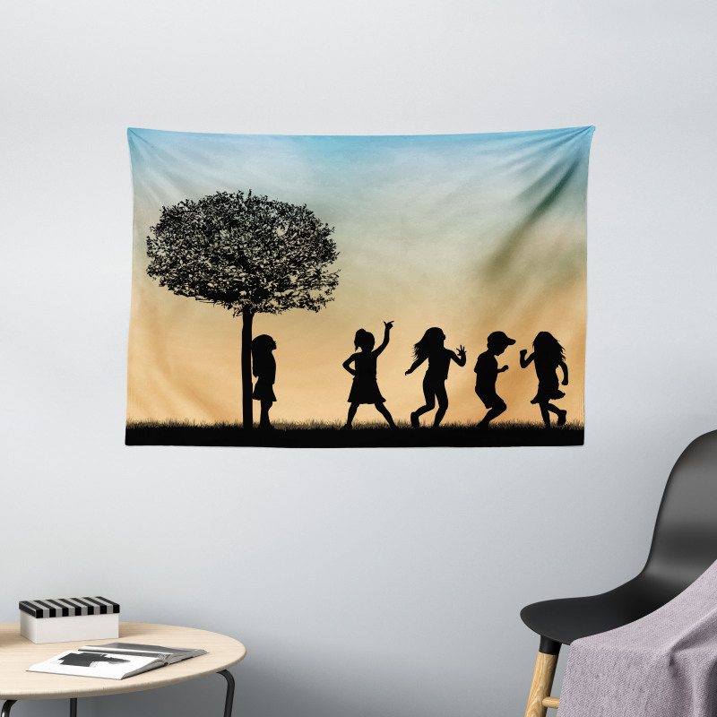 Children Dance Shade Art Wide Tapestry