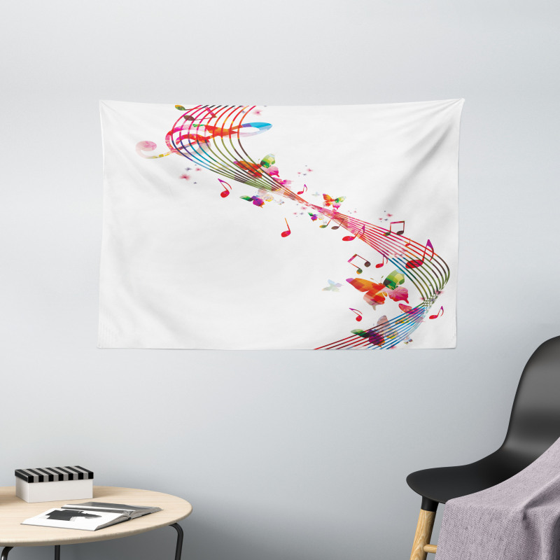 Colorful Notes Butterfly Wide Tapestry