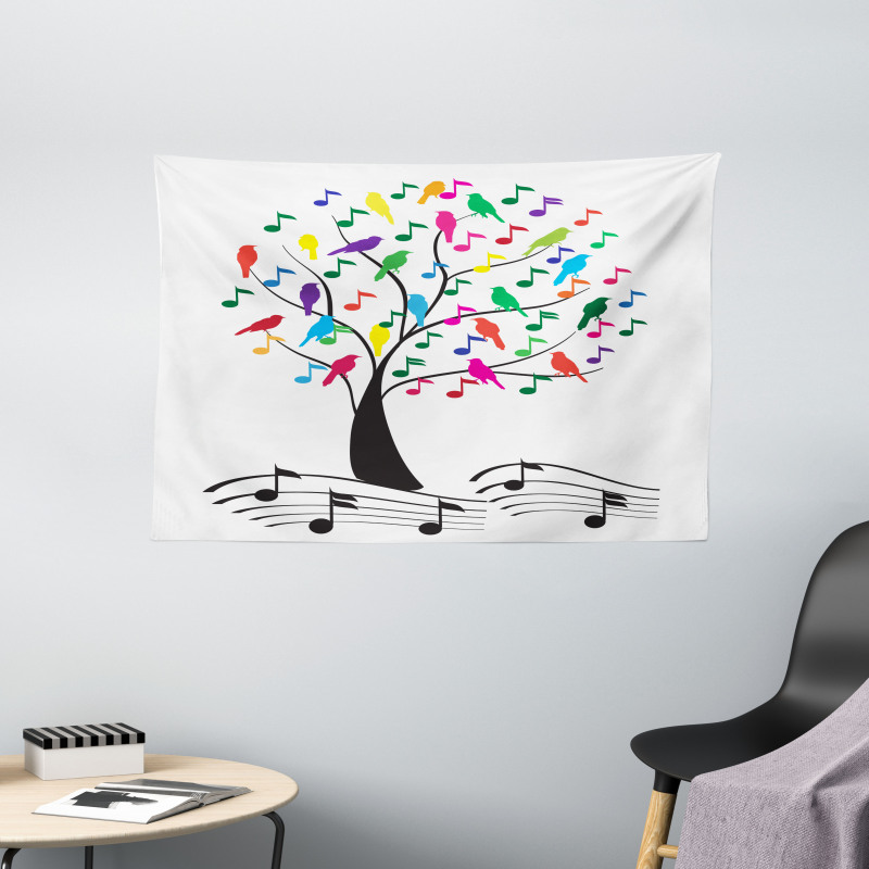 Tree with Notes Happiness Wide Tapestry