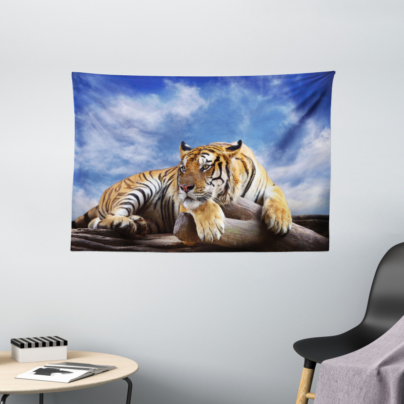 Tiger on Wood Wildlife Wide Tapestry