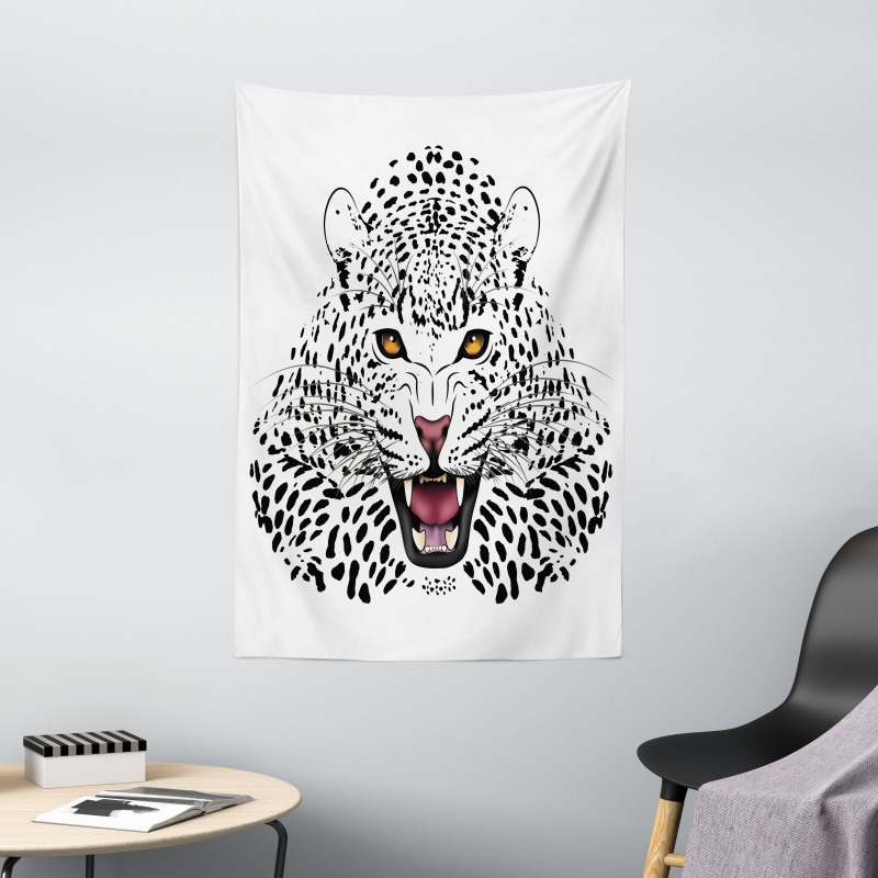 Angry Wild Leopard Tapestry