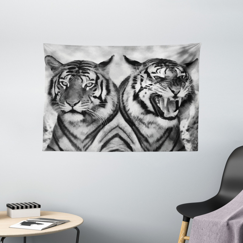 Aggressive Wild Tiger Wide Tapestry