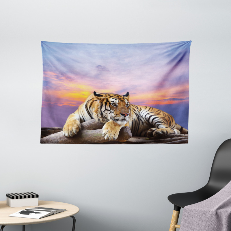 Tiger Colorful Sunset Wide Tapestry