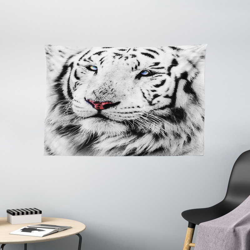 Winter White Tiger Wide Tapestry