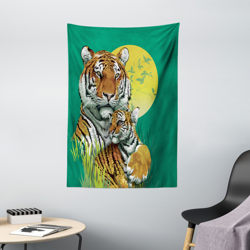 Tiger Family in Jungle Tapestry