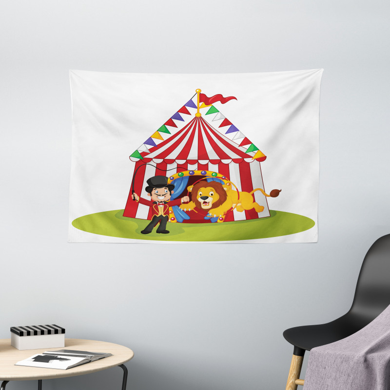 Cartoon Lion Jumping Ring Wide Tapestry