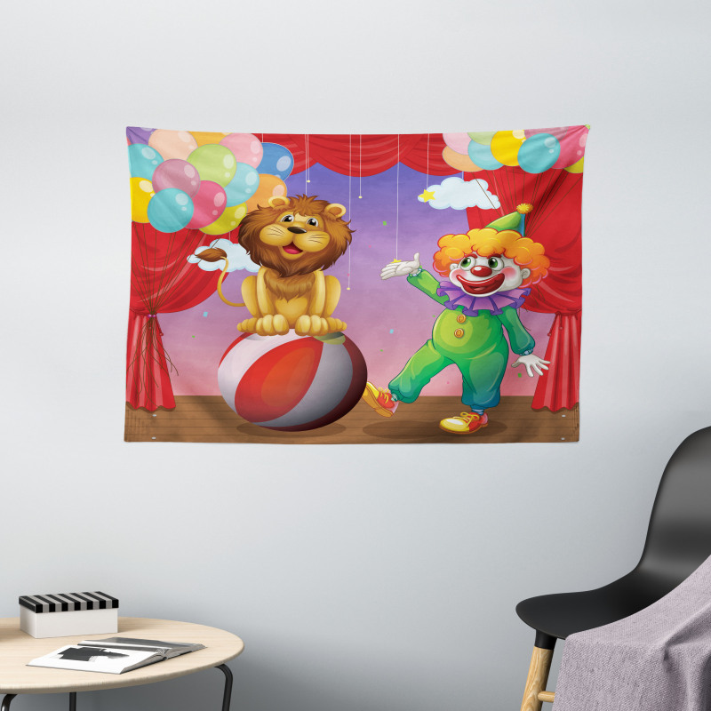 Lion Clown Performance Wide Tapestry