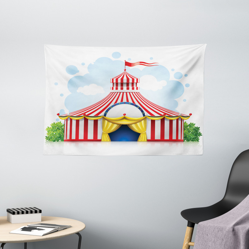 Striped Tent with Flag Wide Tapestry