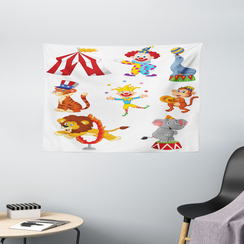 Circus Wild Animals Wide Tapestry