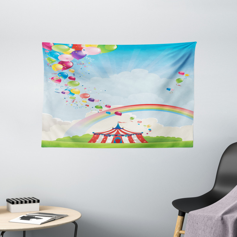 Circus Rainbow Clouds Wide Tapestry