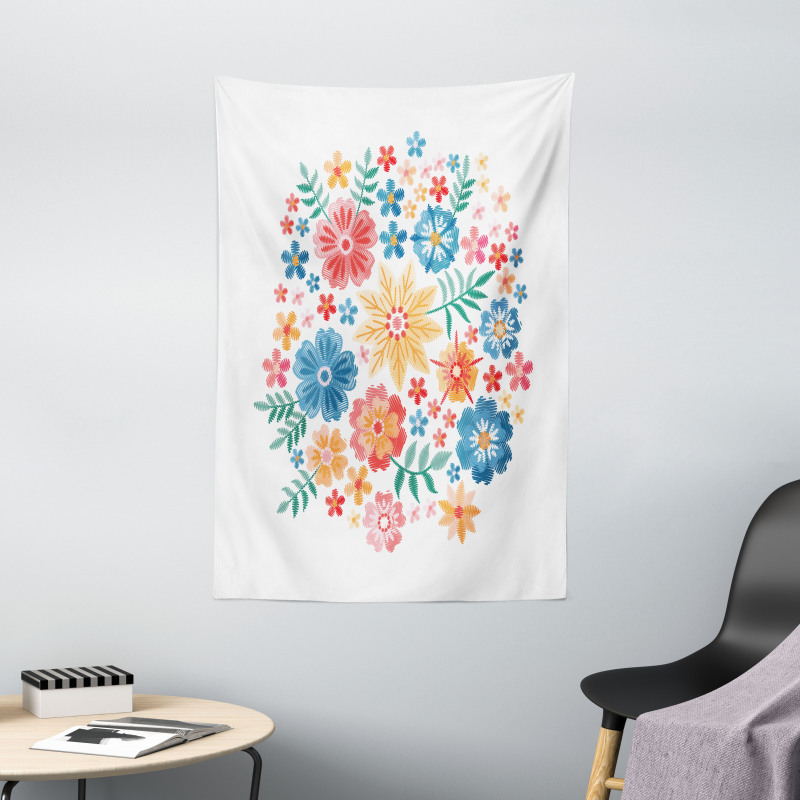 Colorful Folk Flowers Circle Tapestry