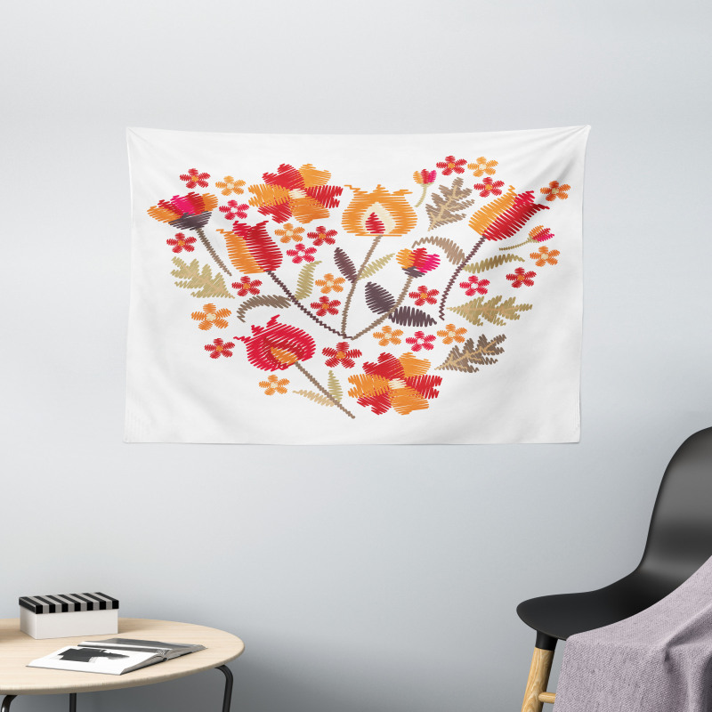 Heart Shaped Flowers Art Wide Tapestry