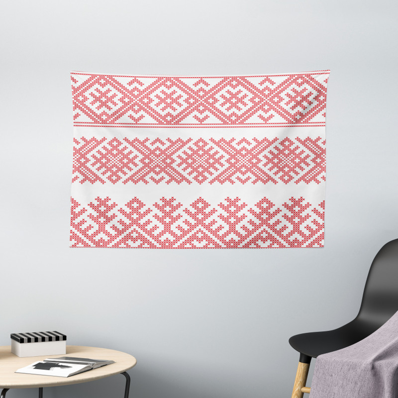 Slavic Motifs Art Pattern Wide Tapestry