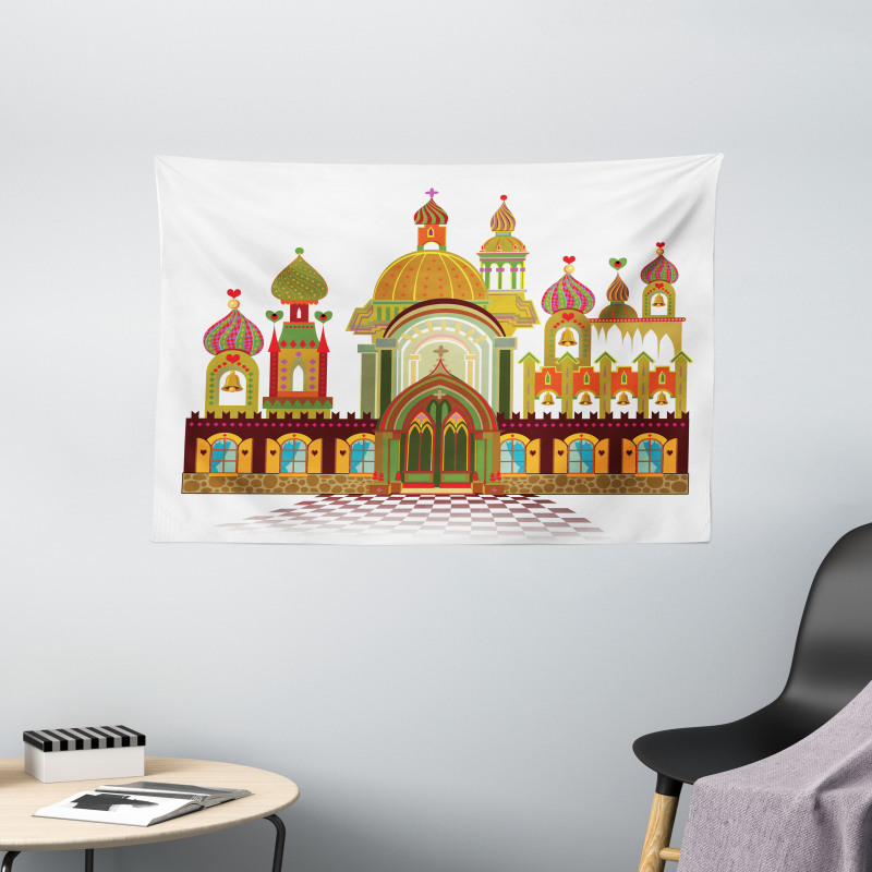 Slavic Architecture Fantasy Wide Tapestry